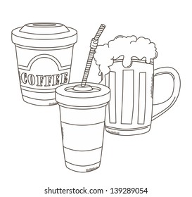 beer soda coffee outline illustration