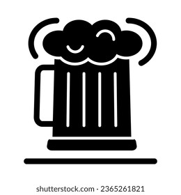 Beer solid icon, beverage concept, Mug of beer sign on white background, Glass of beer with foam icon in glyph style for mobile concept and web design. Vector graphics