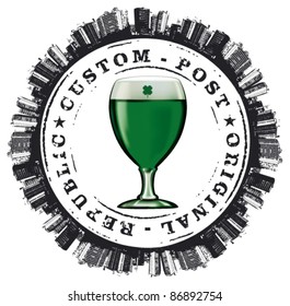 beer st patrick stamp with building circle