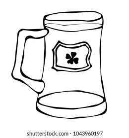 Beer St. Patricks Day Symbol Glass with Splash of Alcoholic Drink. Saint Patricks Day Ireland Vector Illustration Hand Drawn. 