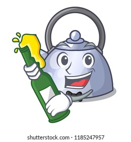 With beer stainless whistling tea kettle isolated on mascot