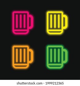 Beer Stein four color glowing neon vector icon