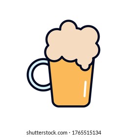 beer stein glass icon over white background, line fill style, vector illustration