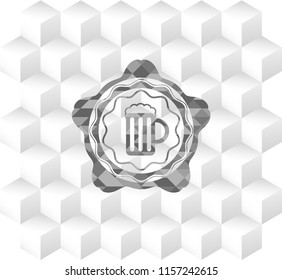 beer stein icon inside grey emblem. Retro with geometric cube white background