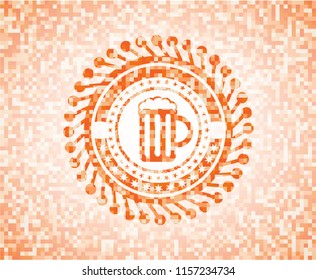 beer stein icon inside orange mosaic emblem