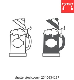 Beer stein line and glyph icon, oktoberfest and alcohol drink, foamy beer in a mug vector icon, tankard vector graphics, editable stroke outline sign, eps 10.