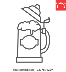 Beer stein line icon, oktoberfest and alcohol drink, foamy beer in a mug vector icon, tankard vector graphics, editable stroke outline sign, eps 10.