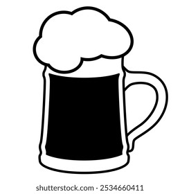 caneca de cerveja stein, preto e branco vetor ilustração de vidro de cerveja com cabeça de cerveja, fundo branco