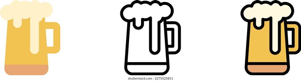 Beer stein vector icon in different styles. Line, color, filled outline