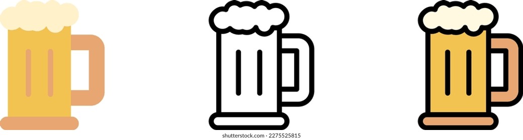 Beer stein vector icon in different styles. Line, color, filled outline