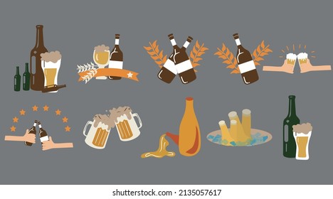 Beer stickers collection set, cartoon style flat design Premium Vector
