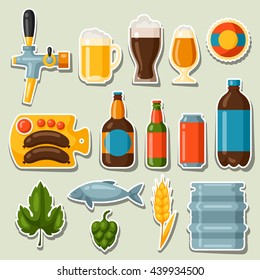 Beer stickers and objects set for design.