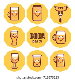 Beer stickers set. Beer glass. Vector illustration in flat style.