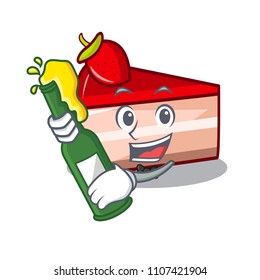 With beer strawberry cake mascot cartoon