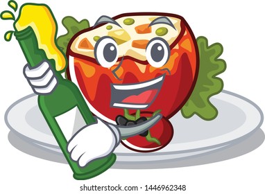 With beer stuffed tomatoes in the cartoon shape
