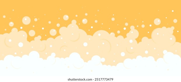 Fundo de espuma de cerveja, espuma de álcool, textura de splash líquido leve, borda de bebida de desenho animado, padrão de malte dourado, espuma de bolhas kvass. Ilustração vetorial abstrata