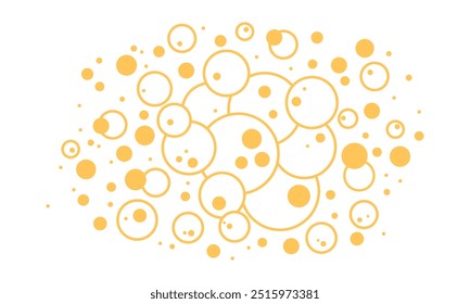 Fondo de espuma de cerveza, burbuja de salpicadura de alcohol líquido, espuma de bebida de dibujos animados. Patrón carbonatado amarillo, soda, efervescente. Ilustración vectorial abstracta de oro