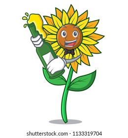 With beer sunflower mascot cartoon style