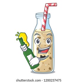 With beer sweet banana smoothie isolated on mascot