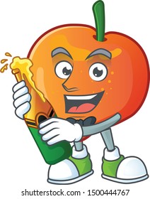 With beer sweet nectarine character maskot of cartoon style