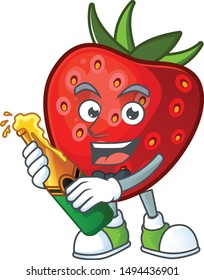 With beer sweet strawberry cartoon character for dessert
