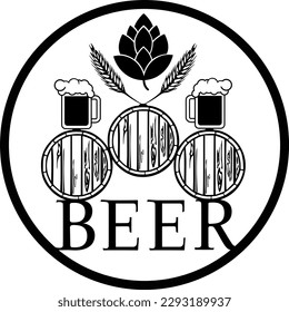 Beer symbol: Brewing ingredients, beer glasses and kegs