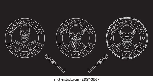 Beer Symbols, Logos, Labels Design With Easy To Edit Minimalist Vector Skull, Hops Beard In A Pirate Design