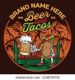 Beer and tacos wild west illustration