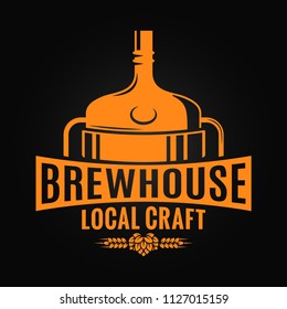 Beer tank brewery design. Brewhouse craft logo on black background