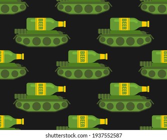 Beer tank pattern seamless. Alcoholic Troops background. Military tank shoots beer. vector illustration