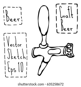 Beer Tap Doodle Style Sketch. Vector Illustration