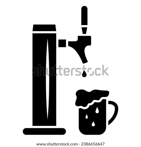 Beer tap with full mug with foam solid icon, Oktoberfest concept, pub equipment sign on white background, beer pump for bar icon in glyph style for mobile and web design. Vector graphics