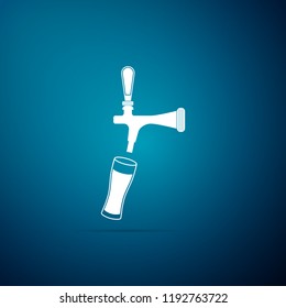 Beer tap with glass icon isolated on blue background. Flat design. Vector Illustration