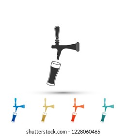 Beer tap with glass icon isolated on white background. Set elements in colored icons. Flat design. Vector Illustration