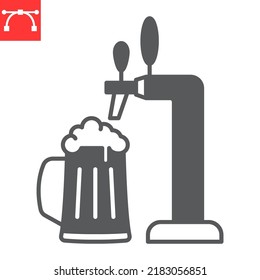 Beer tap glyph icon, drink and oktoberfest, beer tap with mug vector icon, vector graphics, editable stroke solid sign, eps 10.
