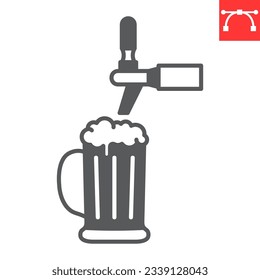 Icono del glifo de la cacerola de cerveza, oktoberfest y alcohol, icono vectorial de grúa de cerveza, gráficos vectoriales de la cerveza, signo sólido de trazo editable, eps 10.