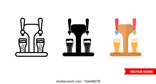 Beer tap icon of 3 types: color, black and white, outline. Isolated vector sign symbol.