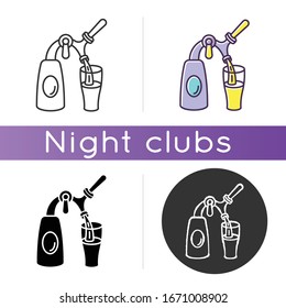 Bier tippt das Symbol. Lineare Schwarz- und RGB-Farbstile. Gaststätte, Berufszeichen des Bartenhauses. Pub-Ausrüstung zum Trinken von Getränken. Balkenkette und Bierpint, einzelne Vektorgrafiken