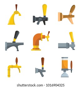 Beer tap icons set. Flat illustration of 9 beer tap vector icons for web