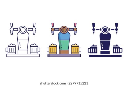 beer tap line and solid vector icons