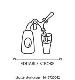 Beer tap pixel perfect linear icon. Thin line customizable illustration. Bar faucet, drinking establishment, bartender occupation contour symbol. Vector isolated outline drawing. Editable stroke