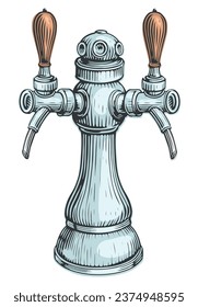 Beer tap for beer production, brewery, bar or pub. Hand drawn, not AI