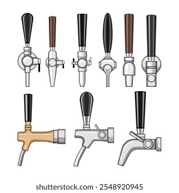 Bierhahn Set Cartoon. Fass pour, Schaumstoffriegel, Ale Bier Wasserhahn Zeichen. einzelne Symbol, Vektorgrafik