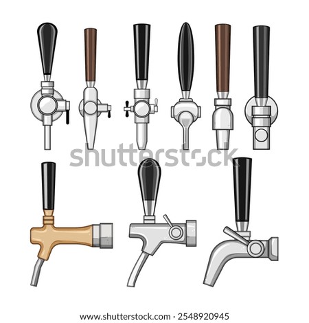 beer tap set cartoon. keg pour, foam bar, ale lager beer tap sign. isolated symbol vector illustration
