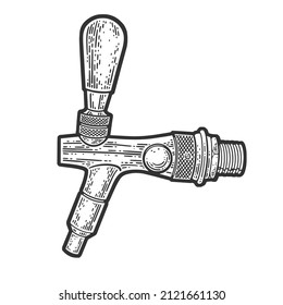 beer tap sketch engraving vector illustration. T-shirt apparel print design. Scratch board imitation. Black and white hand drawn image.