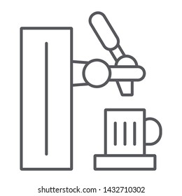 Beer tap thin line icon, beverage and brewery, bar tap sign, vector graphics, a linear pattern on a white background, eps 10.