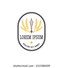 Beer tap with wheat around logo label badge hand drawn design template