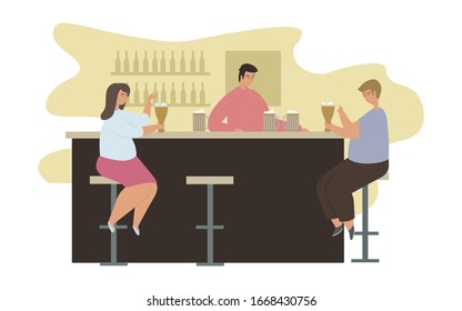 Beer tasting flat vector illustration. Alcohol Tasting Events, People have fun and try alcohol at the bar, event for tourists concept. 