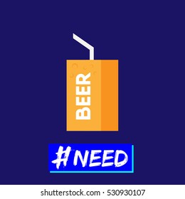 Beer In A Tetra Pack. Beer Need Concept. Icon Design. Vector Illustration. Eps 10