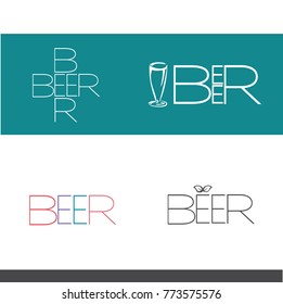 The Beer text. Bar signboard. Set.